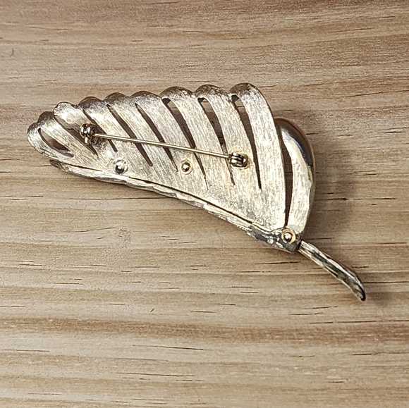 💎 Vintage Silver Enamel Gold Leaf Brooch 💎 - Picture 2 of 2